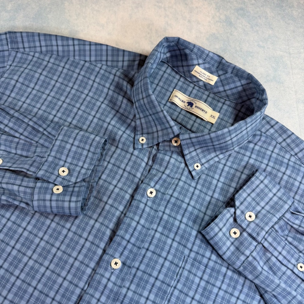 Onward Reserve Button Down Shirt Mens XXL Blue Excellent Classic Fit Plaid Soft